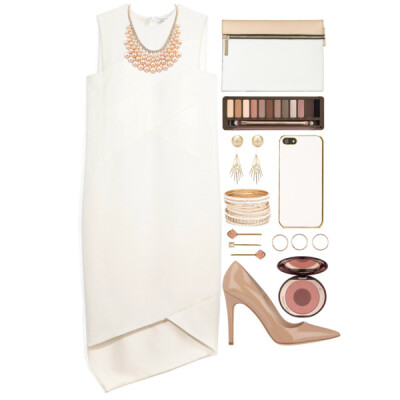 A fashion look from February 2015 featuring white rayon dress, pointed toe pumps and white handbags. Browse and shop related looks.