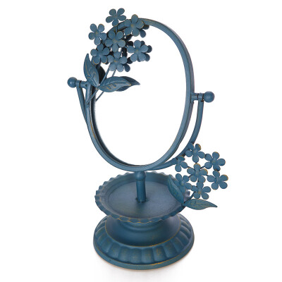 蓝调地中海田园风：复古做旧铁艺花镜子精致奢华桌镜