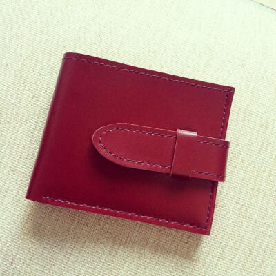 泛泛定制 纯牛皮 手工 钱包 VINTAGE 复古 定制 短款 暗红色