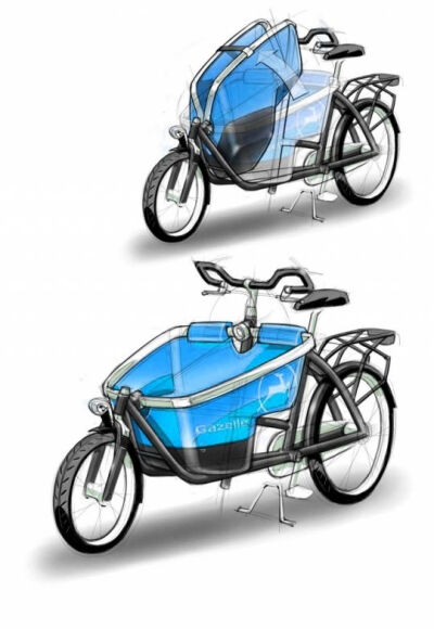 Gazelle Cabby cargo bike design sketch.