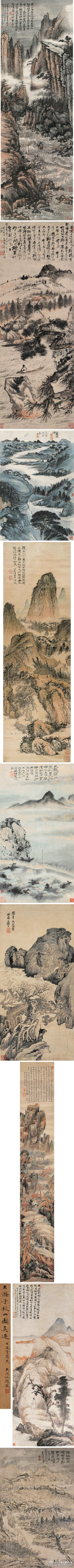 《石濤山水畫立軸之一》 —— 石濤（1630一1724年）1，生於廣西桂林，姓朱，名若極，小字阿長，為明室宗親，靖江王朱贊儀十世孫；明亡之後出家為僧，自號“苦瓜和尚”， 別號頗多，有枝下叟、濟(jì)山僧、石道人、靖江後…