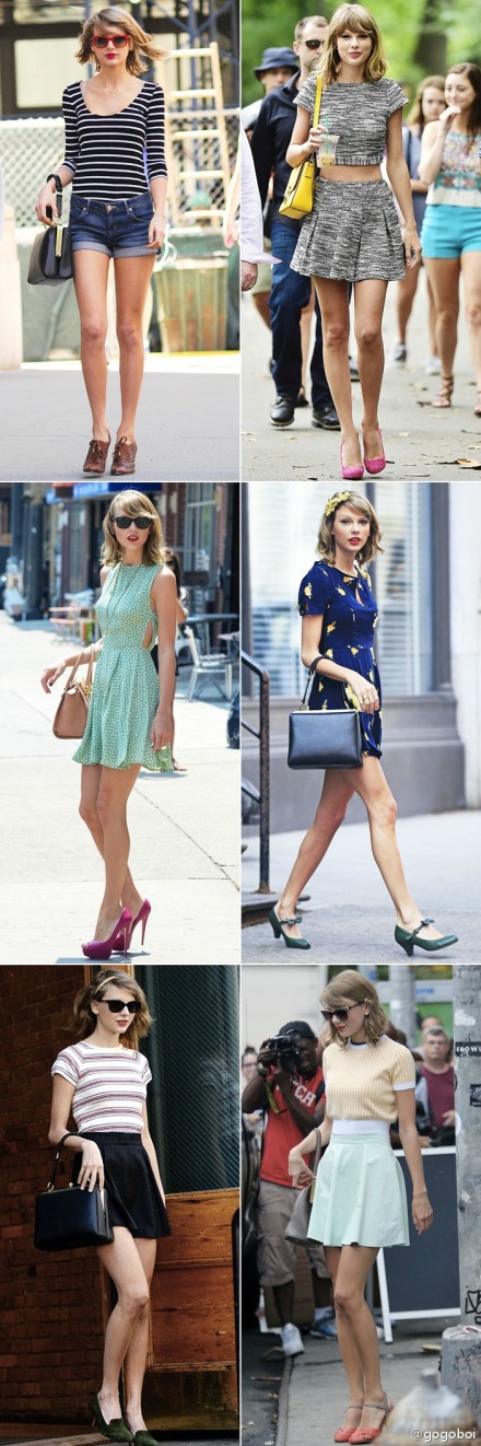 #who wears what# 今天是Taylor Swift 25岁生日，我总结了她最漂亮的红毯和街拍以示庆祝。其实霉霉穿衣水准很高在红毯上永远清爽干净，长裙短裙在她身上都一尘不染的。街拍更漂亮，短靴、高腰裙和大衣都是她的法宝，永远是一个讲究的复古美人。