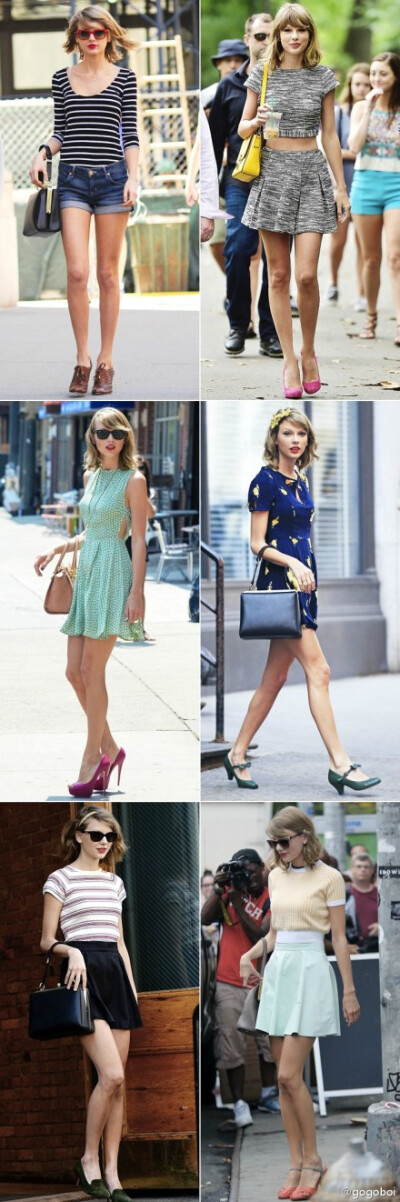 #who wears what# 今天是Taylor Swift 25岁生日，我总结了她最漂亮的红毯和街拍以示庆祝。其实霉霉穿衣水准很高在红毯上永远清爽干净，长裙短裙在她身上都一尘不染的。街拍更漂亮，短靴、高腰裙和大衣都是她的法宝，…