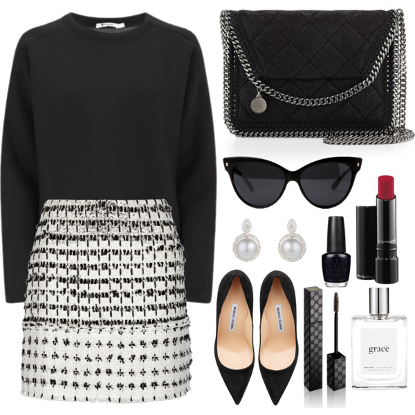 A fashion look from February 2015 featuring black shirt, short skirts and black shoes. Browse and shop related looks.