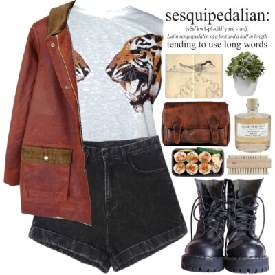 A fashion look from February 2015 featuring animal shirts, zipper jacket and black shorts. Browse and shop related looks.