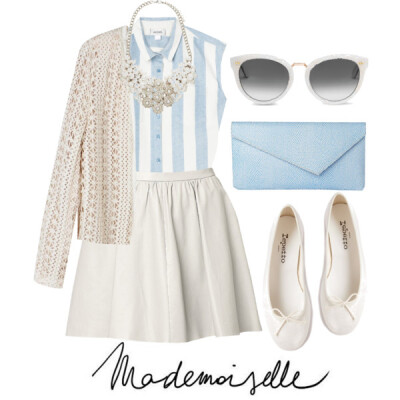 A fashion look from February 2014 featuring embellished tops, stripe top and gathered skirt. Browse and shop related looks.