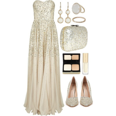 A fashion look from March 2013 featuring long brown dress, pointed toe pumps and glitter purse. Browse and shop related looks.