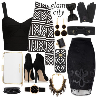 A fashion look from January 2015 featuring bandage crop top, black zipper jacket and high waisted midi skirt. Browse and shop related looks.