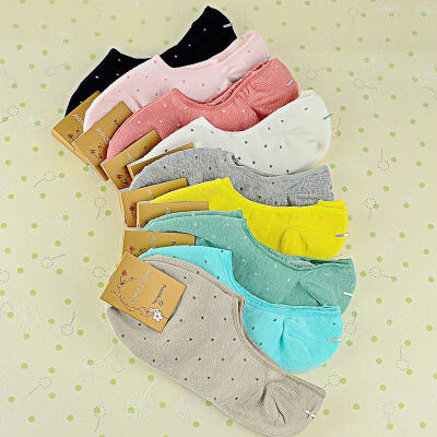 10双韩国可爱波点女纯棉隐形袜船袜薄款春秋季短袜子女袜