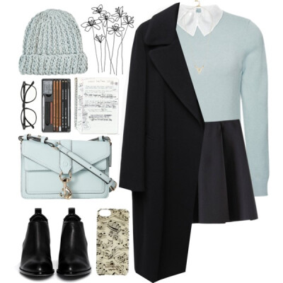 #Sweater #skirt #Blue #black #StreetStyle #autumn #cold #Boots #school #schoolgirl