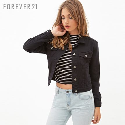 FOREVER21 女装 F21经典百搭牛仔夹克外套 00081580