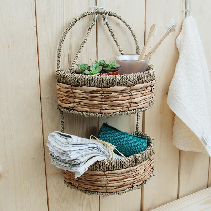 欧式田园 草编多层挂墙收纳挂袋 客厅挂篮 悬挂式储物篮 门后挂架