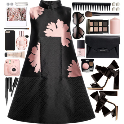 A fashion look from February 2015 featuring polka dot swing dress, black high heel shoes and envelope clutch bags. Browse and shop related looks.