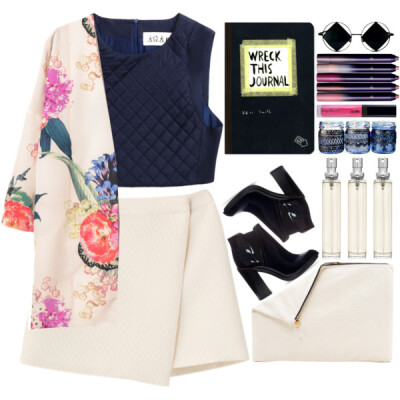 A fashion look from May 2014 featuring print kimono, pink skirt and ankle boots. Browse and shop related looks.