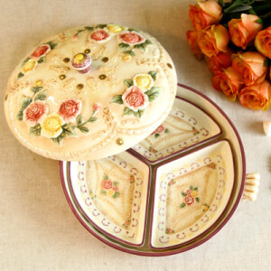 欧式创意陶瓷果盘水果盘糖果盒 婚庆高档摆设瓜子盒干果盘果盘 大