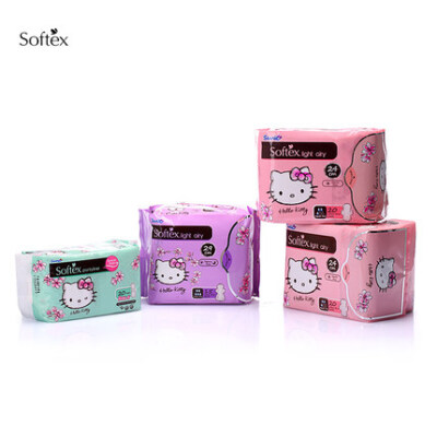 softex hello kitty日用+夜用+护垫超薄干爽卫生巾4包装