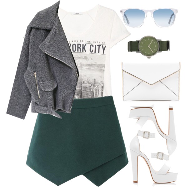 A fashion look from February 2015 featuring t shirts, gray jacket and golf skirts. Browse and shop related looks.