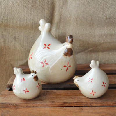  zakka 陶瓷鸡一家三口生肖鸡母鸡摆件工艺品家居装饰品
