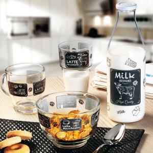 意大利进口欧式早餐印花玻璃系列 玻璃水杯 牛奶杯 早餐碗 zakka