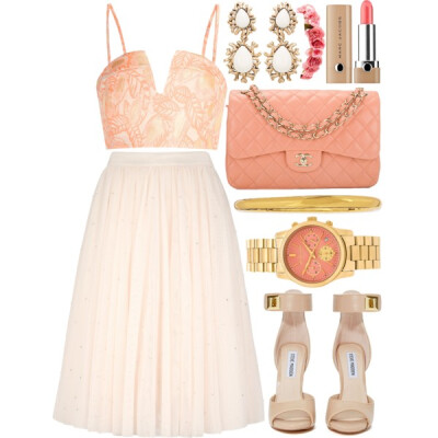 #michaelkors #chanel #marcjacobs #pastel #pastels #croptop #floralprint #midiskirt #heels #sandals #goldjewelry #earrings #jewels #coral #orange #roses #flowers #flowercrown #pretty #girly #simple #si…