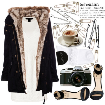 A fashion look from December 2013 featuring tshirt dress, fur hood parka and ankle socks. Browse and shop related looks.