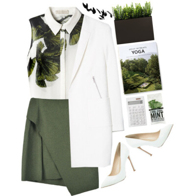 A fashion look from February 2015 featuring white shirt, mango coat and pencil skirt. Browse and shop related looks.