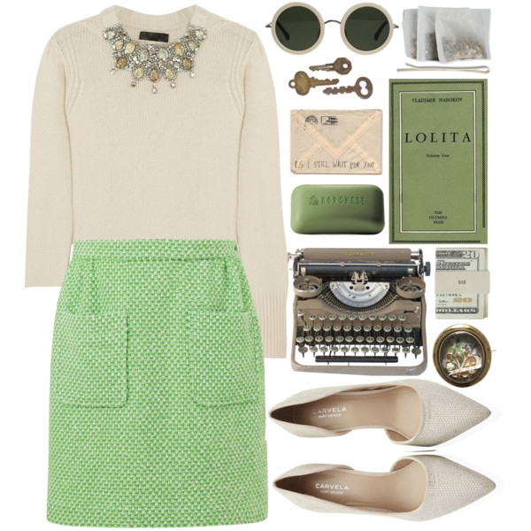 A fashion look from February 2014 featuring cashmere sweaters, pencil skirt and pointed toe pumps. Browse and shop related looks.