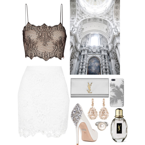 A fashion look from March 2015 featuring lace top, Topshop and evening shoes. Browse and shop related looks.