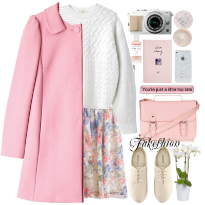 A fashion look from January 2015 featuring long sweaters, pink coat and lace oxford flats. Browse and shop related looks.