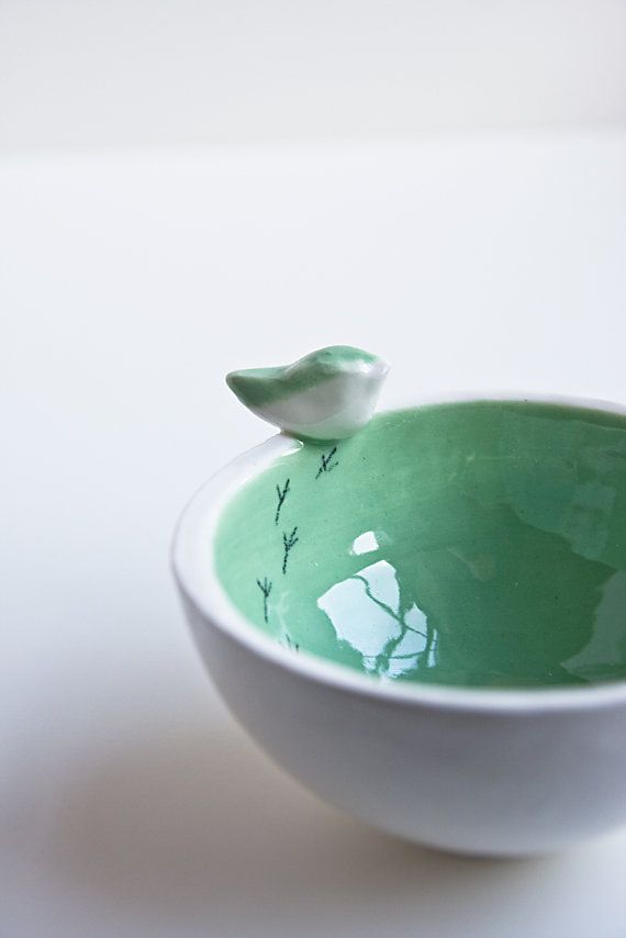 decorative+pottery+dish+TWEET+BOWL+white+and+green+by+karoArt,+€23.00