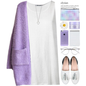 A fashion look from March 2015 featuring white tank, open front cardigan and flat shoes. Browse and shop related looks.