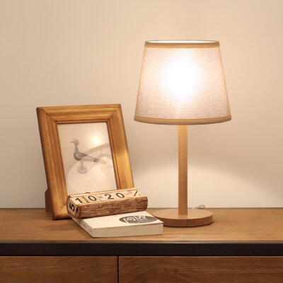 日式台灯卧室榻榻米床头灯实木书房 创意小台灯出口节能麻布灯罩