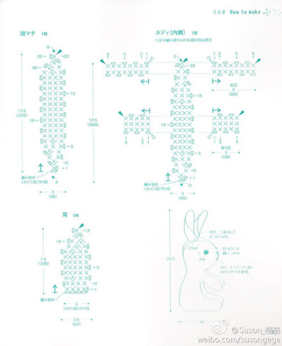分享一组小动物的图解，超萌超可爱哦~~~稀罕的记得点开右键另存为哦~今日萌宠：兔子小白！慢慢收，慢慢钩~@Sasa手工 @良本手作