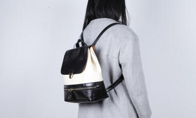 EMMA YAO原创设计时尚女式双肩包 盖头带锁背包 撞色学生包