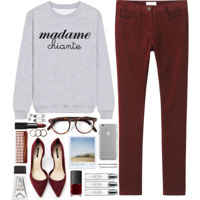 A fashion look from March 2015 featuring red stretch skinny jeans, high heel pumps and pearl jewelry. Browse and shop related looks.