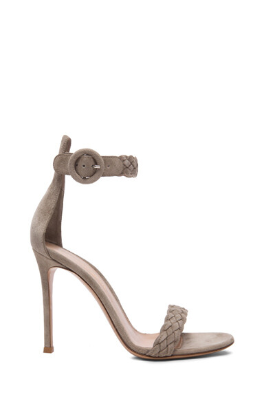 Gianvito Rossi Braided Ankle Strap Suede Heels in Dust Suede