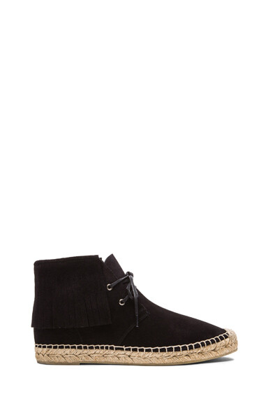 Saint Laurent Fringe Suede Espadrille Desert Boots in Black