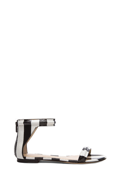 3.1 phillip lim Martini Flat Patent Leather Sandals in Black &amp;amp; White