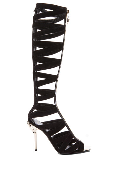 VERSACE Suede Gladiator Heels in Black