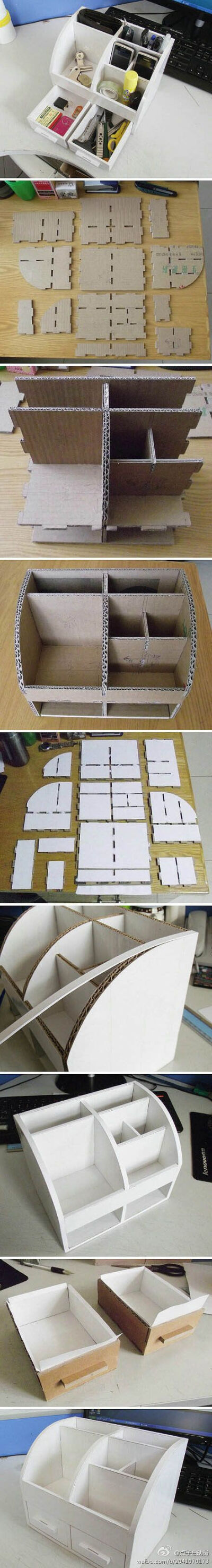 DIY cardboard desk organizer