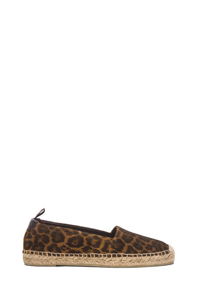 Saint Laurent Suede Leopard Espadrilles in Tan