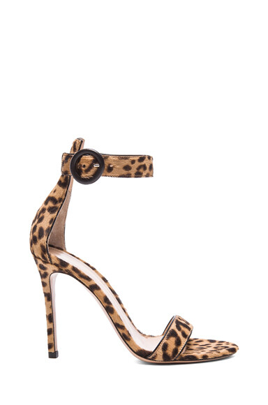 Gianvito Rossi Pony Hair Ankle Strap Heels in Leopard