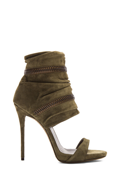 Giuseppe Zanotti Zipper Suede Heels in Green