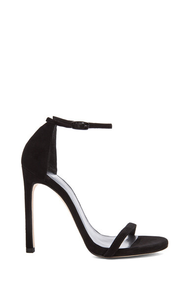 Stuart Weitzman Suede Nudist Heels in Black Suede