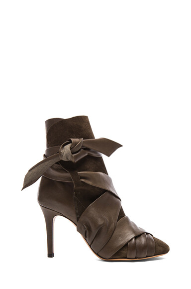 Isabel Marant Angie Calfskin Velvet Leather Booties in Bronze