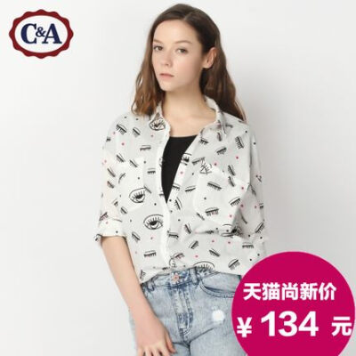 C＆A2015早春新款女式趣味印花纯棉休闲衬衫｜CA200149108