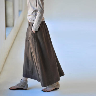 文艺怀旧 厚实垂感 重磅亚麻 松紧腰半身长裙 1色 #958