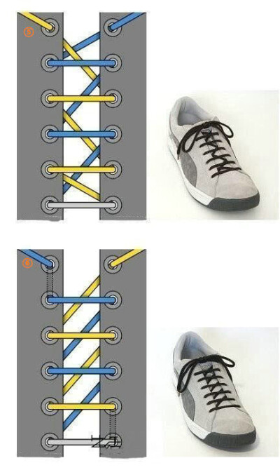 实用帖：超全的十七种绑鞋带的方法！非常实用，一起学起来！更多实用技能请关注技能君！ O十七种鞋带系法
