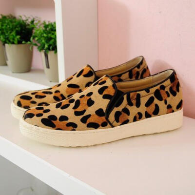韩国春秋欧美豹纹平跟懒人鞋低帮休闲鞋一脚蹬马毛鞋子