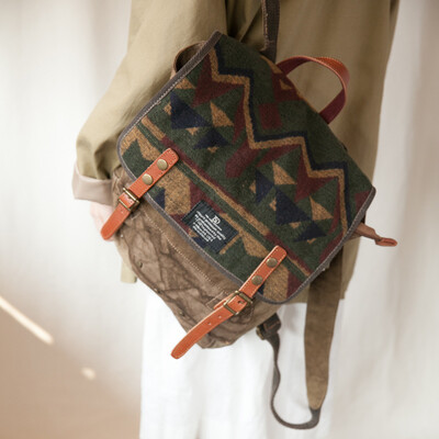 [匡舟本色]手工真皮 复古vintage民族风 波普嬉皮帆布双肩背包